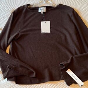 Reformation Eternity top Chocolate Long Sleeve Tee, size small